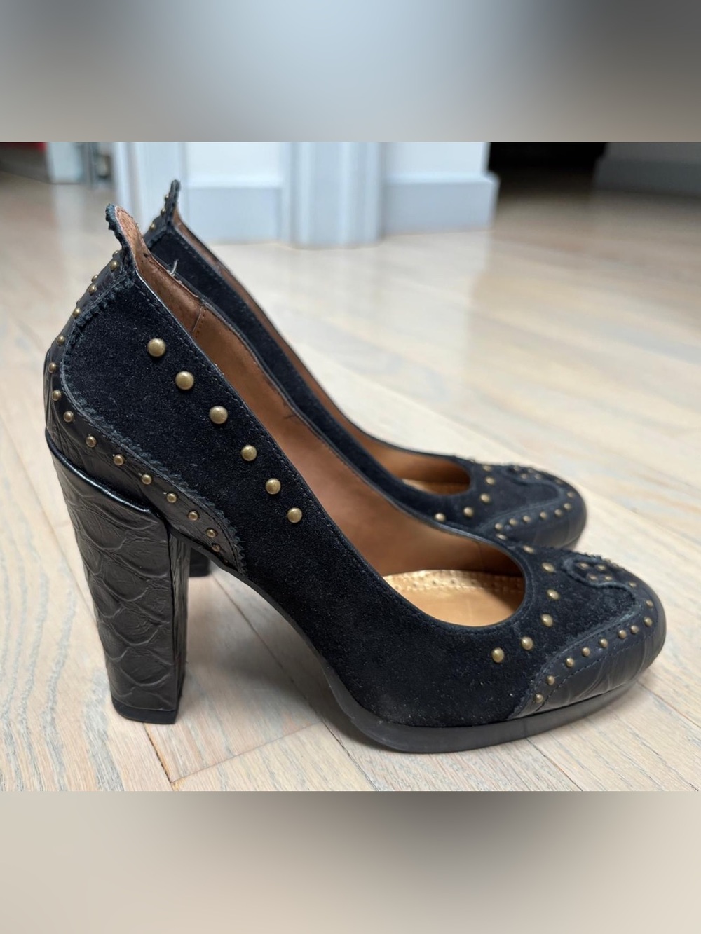 Sam Edelman Black Studded Suede & Leather Pumps
